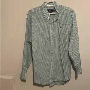 Vineyard vines button down, green and purple plaid